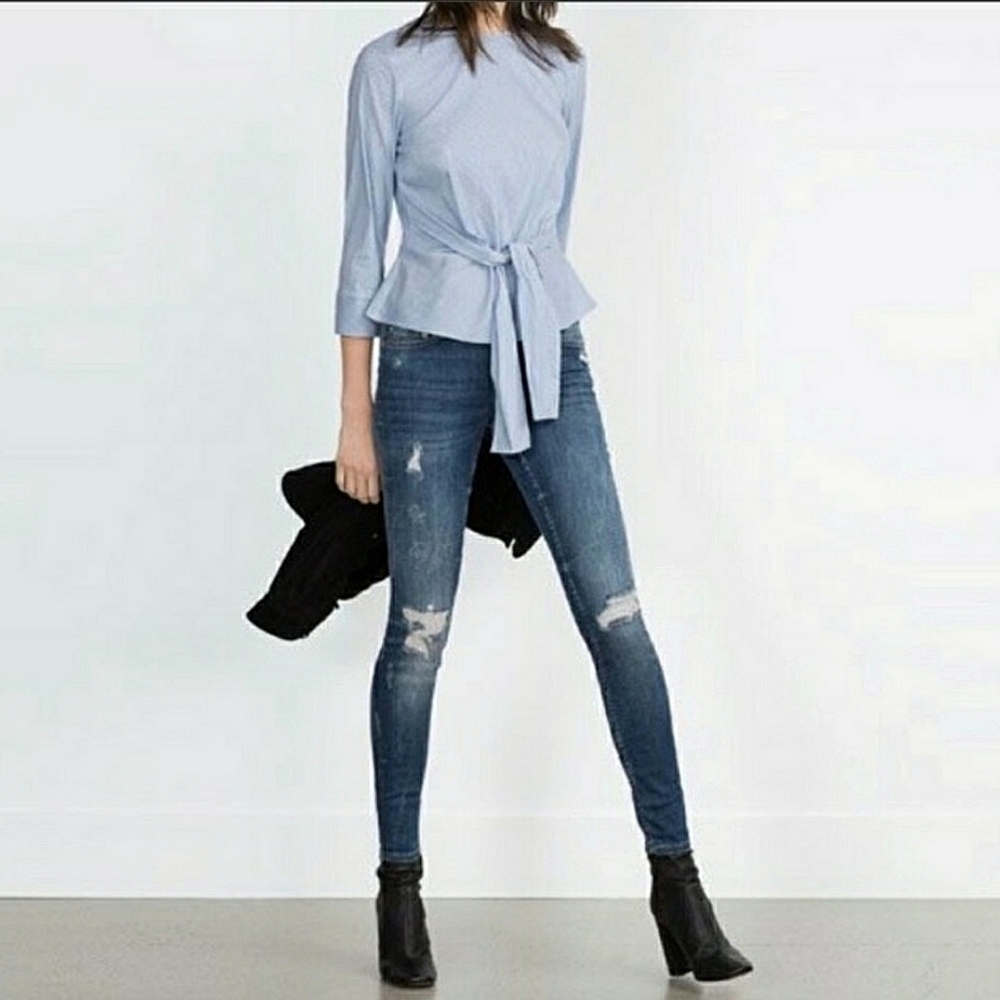 Zara Trafaluc Distressed High Skinny Ankle Jeans 8